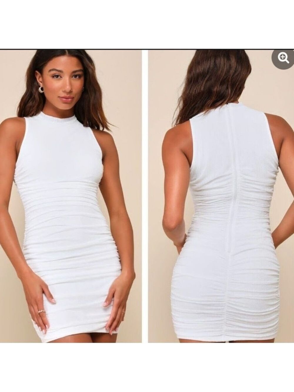 Lulu's White Meshed Ruched Mini Dress , Size Medium,Runs Smaller.